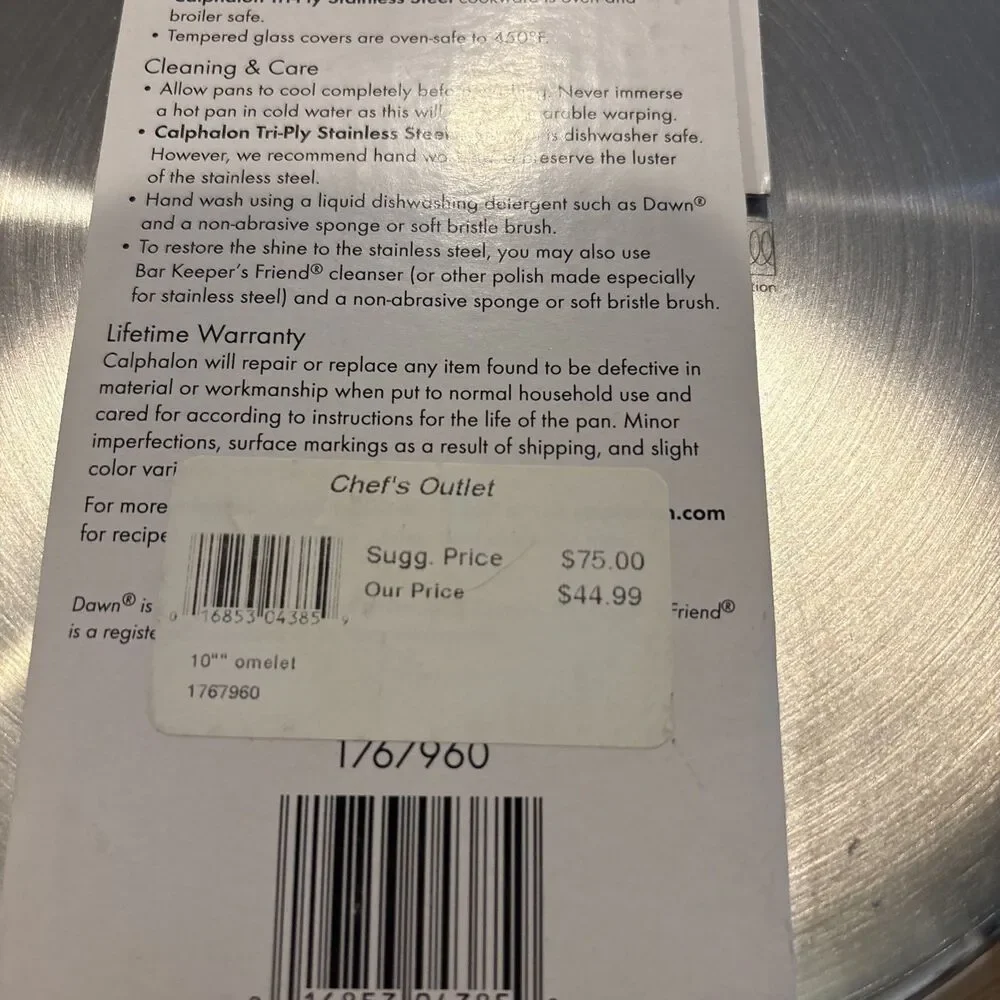 Calphalon Tri Ply Stainless Steel  10” Omelette Pan With Lid New